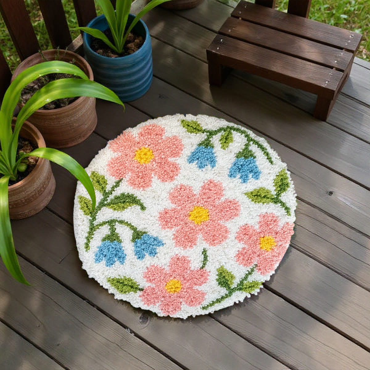Rubbyoo Latch Hook Rug Kit - Pink Flower | Nice Housewarming Gift | Entrance Door Mat - image 7