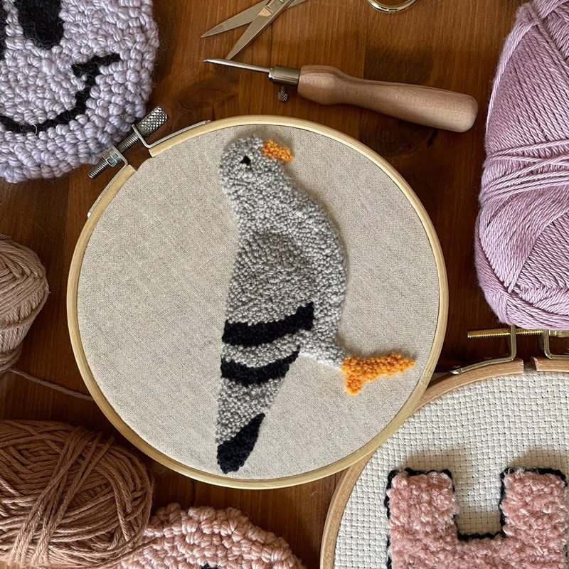 Grey Pigeon Portrait Punch Needle Kit - Simple Handwork | Minimalist Home Accent - image 5