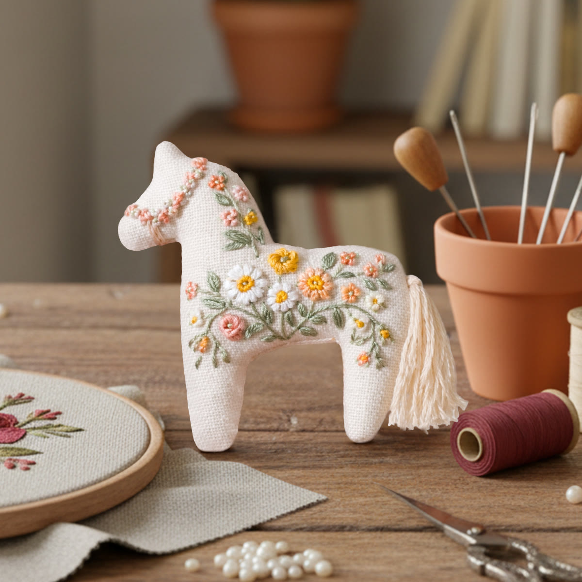Rubbyoo Horse Embroidery Kit - Floral Patten | New Year Car Pendant | Diy Gift For Her - image 4