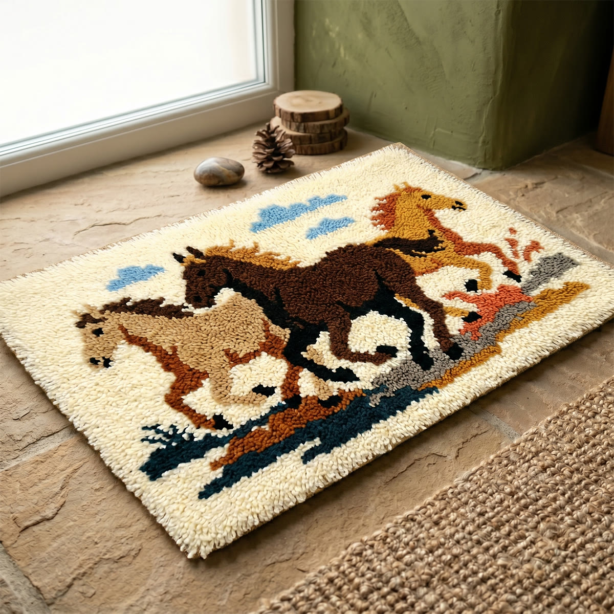 Rubbyoo Latch Hook Rug Kit - Running Horses | Handmade Housewarming Gift |  Mudroom Mat - image 8