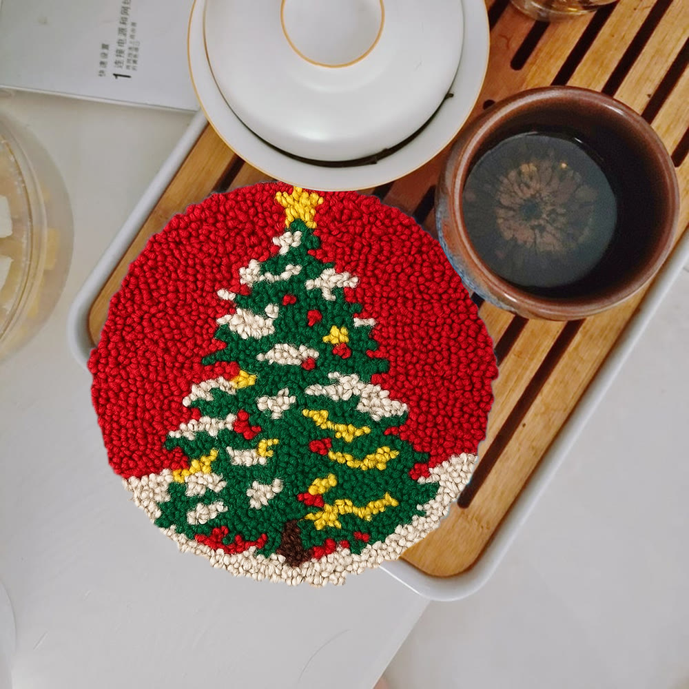 Shiny Christmas Tree Punch Needle Kit - Diy Christmas Needle Art  | Nice Handmade Craft For Kid - 5 inch Coaster Kit - image 11