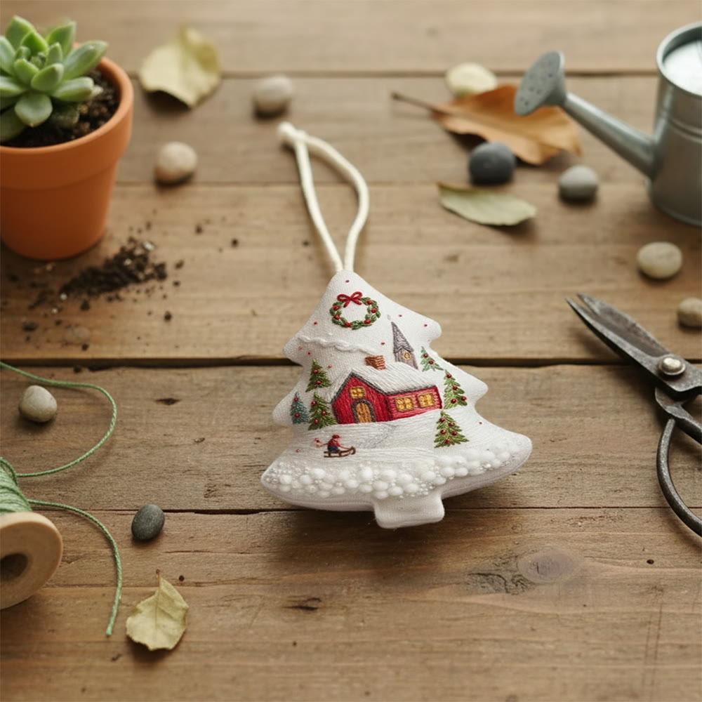 Rubbyoo Tree-shaped Embroidery Kit - Snowy Cottage | Embellished With Winter Charm | Unique Holiday Ornament - image 4