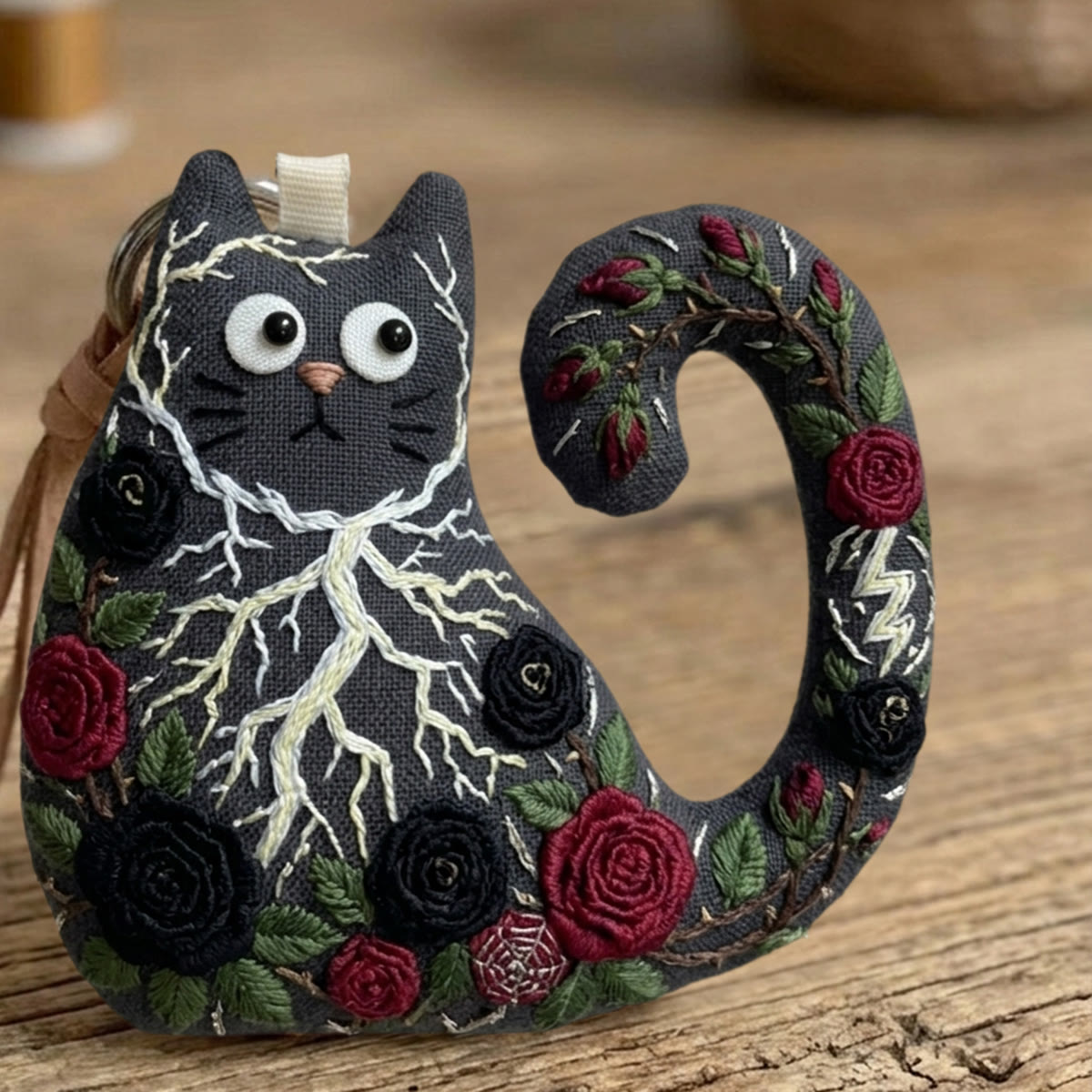 Rubbyoo Cat Embroidery Kit - Dark Red And Black Roses | Stylish Gift For Her | Goth Floral Hanging Ornament - image 9