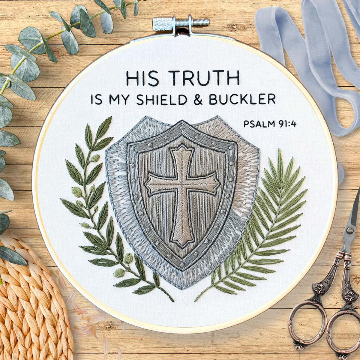 Rubbyoo Embroidery Kit - His Truth Is My Shield & Buckle | Bible Psalm 91:4 | Diy Religious Wall Art - image 7