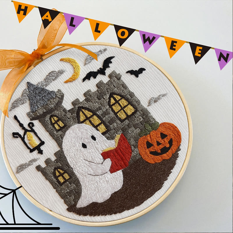 Rubbyoo Embroidery Kit - Halloween Reading Ghost | Creative Wall Hanging | Diy Halloween Decor - image 4