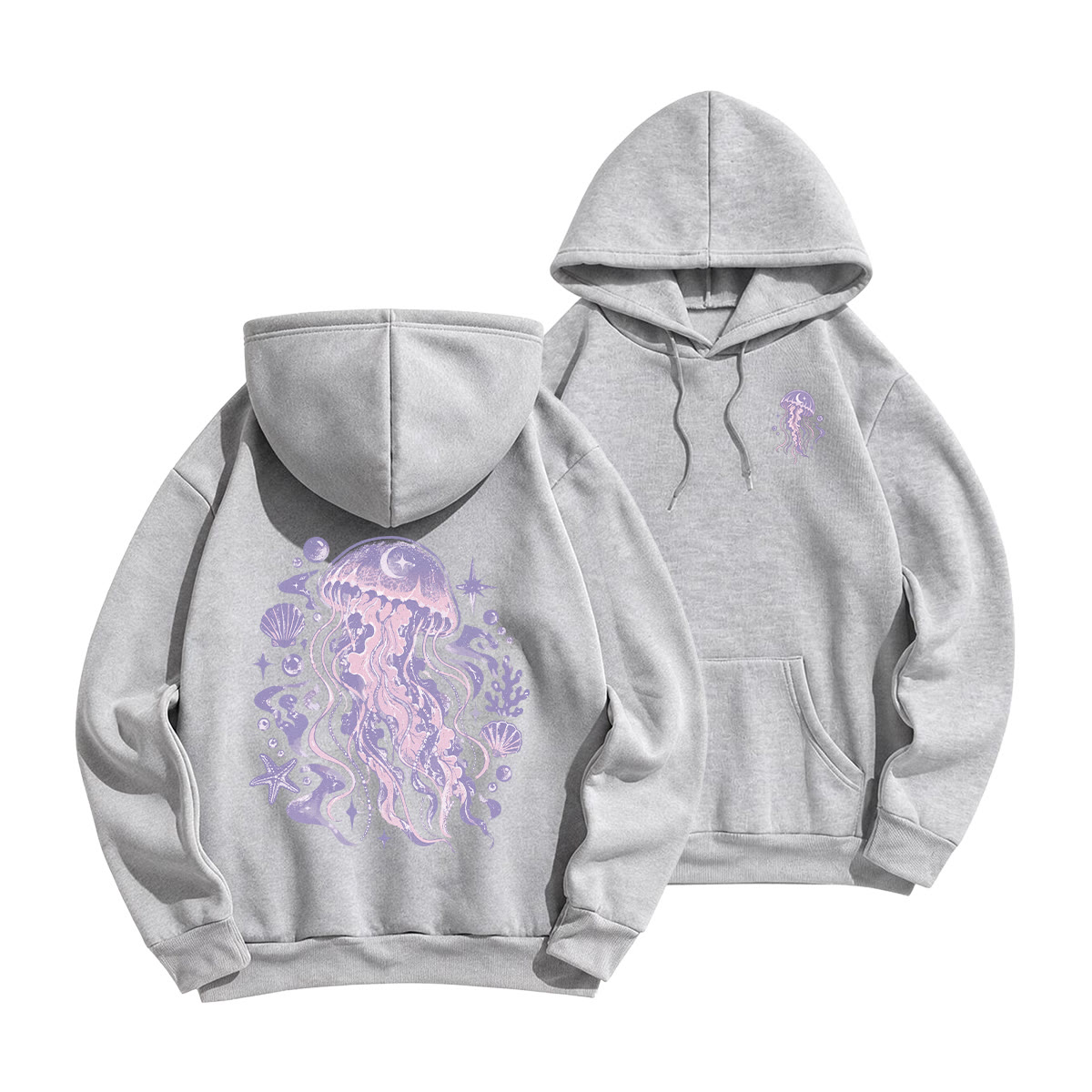 Rubbyoo Dreamy Purple Jellyfish Unisex Hoodie - Grey - 2XL - image 22