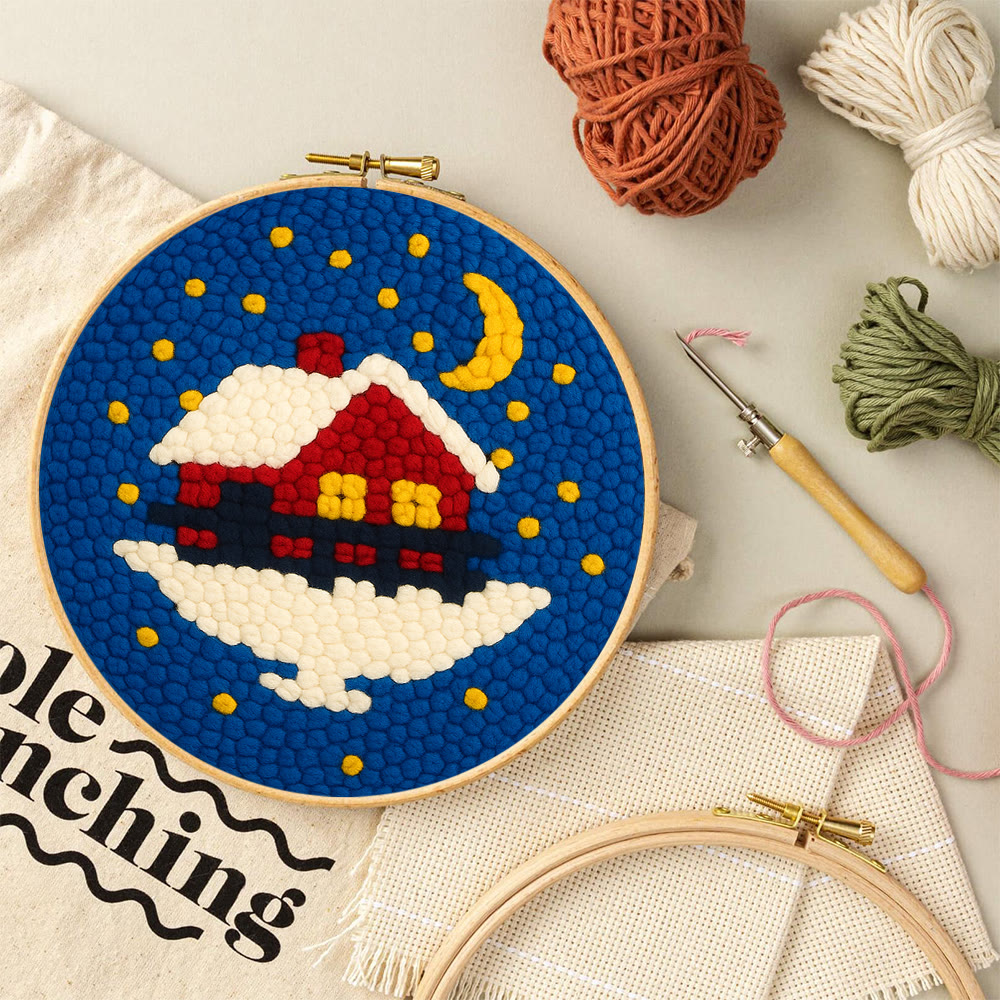 Starry Winter Snow Cottage Punch Needle – Embroidery Craft Kit | Charming Winter Gift - image 11