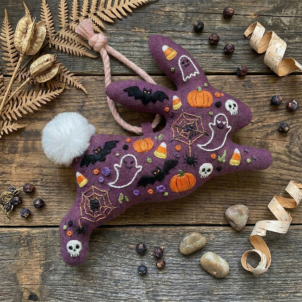 Rubbyoo Rabbit Embroidery Kit - Trick Or Treat | Cartoon Pumpkin & Ghost & Bat Theme | Special Funny Halloween Keepsake - image 6