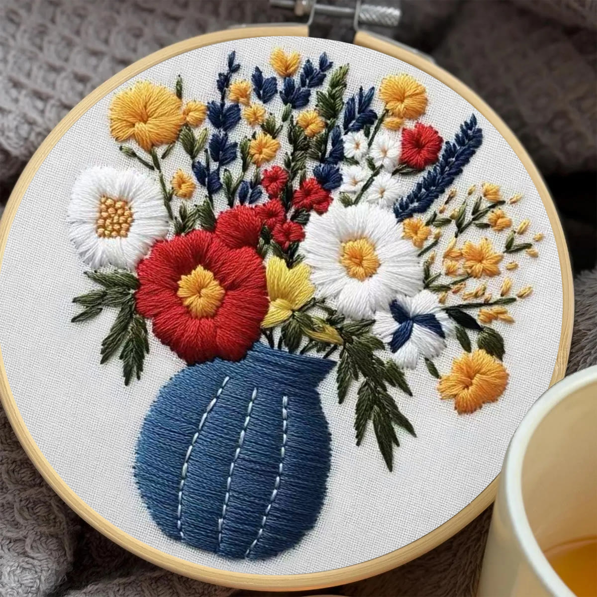 Rubbyoo Embroidery Kit - Bright Bouquet | Nice Desk Decor | Gift For Flower Lovers - image 4