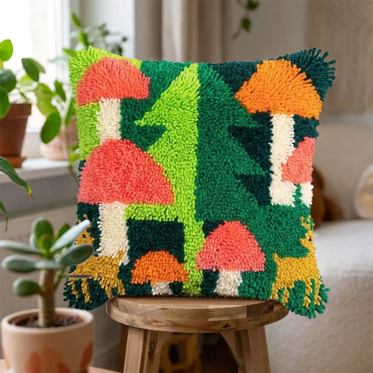Rubbyoo Latch Hook Pillow Kit - Woodland Mushroom | Diy Sofa Decorative Pillows | Handmade Home Ornament - image 3