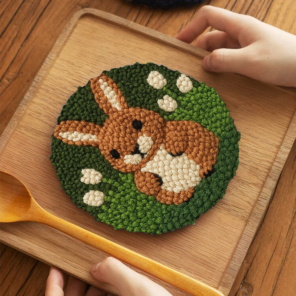 Adorable Bunny  Punch Needle Kit - Diy Christmas Craft | Perfect Birthday Handmade Gift  - 5 inch Coaster Kit - image 12