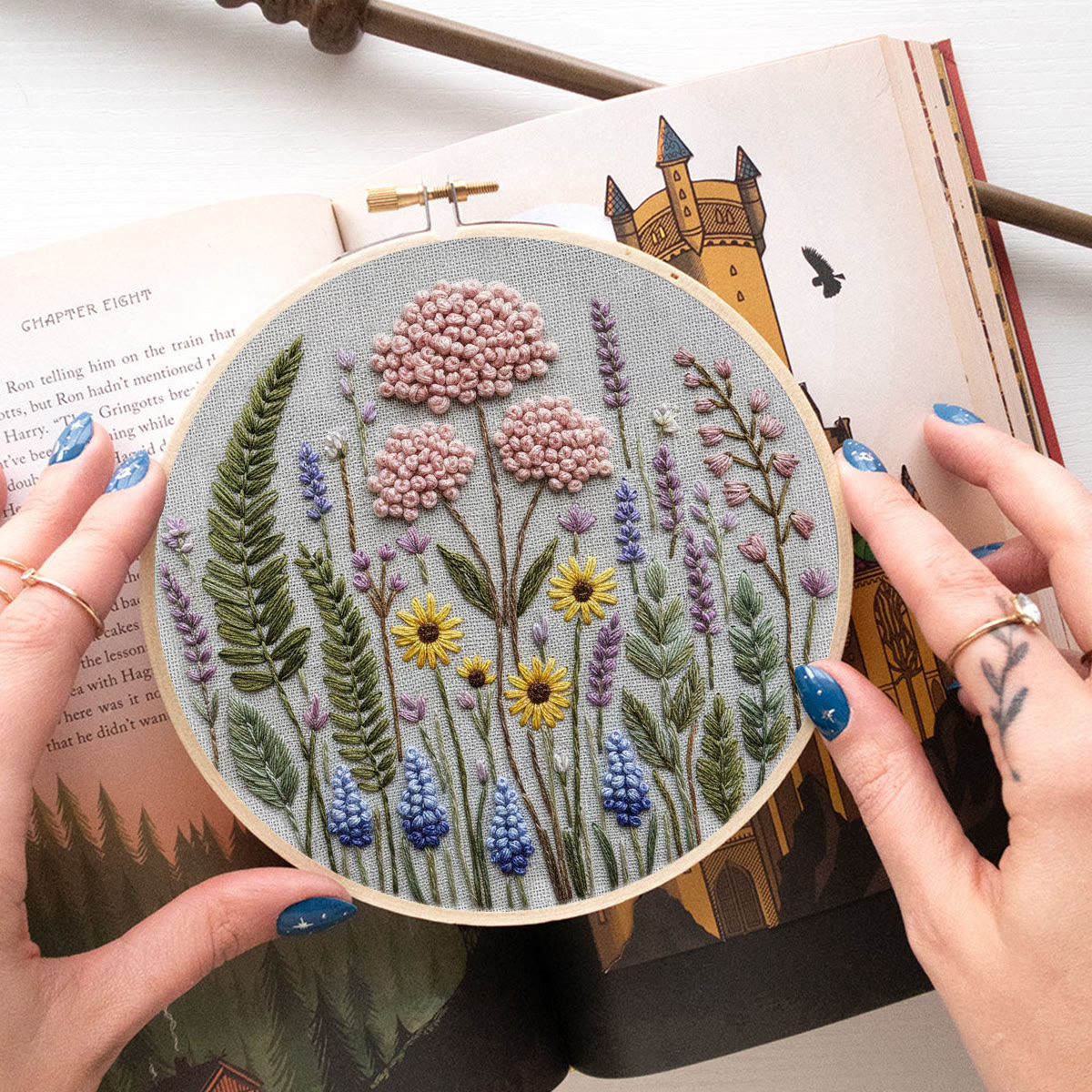 Rubbyoo Embroidery Kit - Lavender Wildflowers | Easy Starter Craft Gift | Diy Home Ornament - image 4