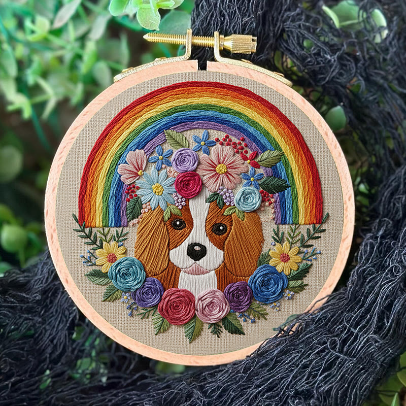 Rubbyoo Embroidery Kit - Rainbow Floral Dog Portrait | Whimsical Handwork | Heartwarming Gift Pick - image 6