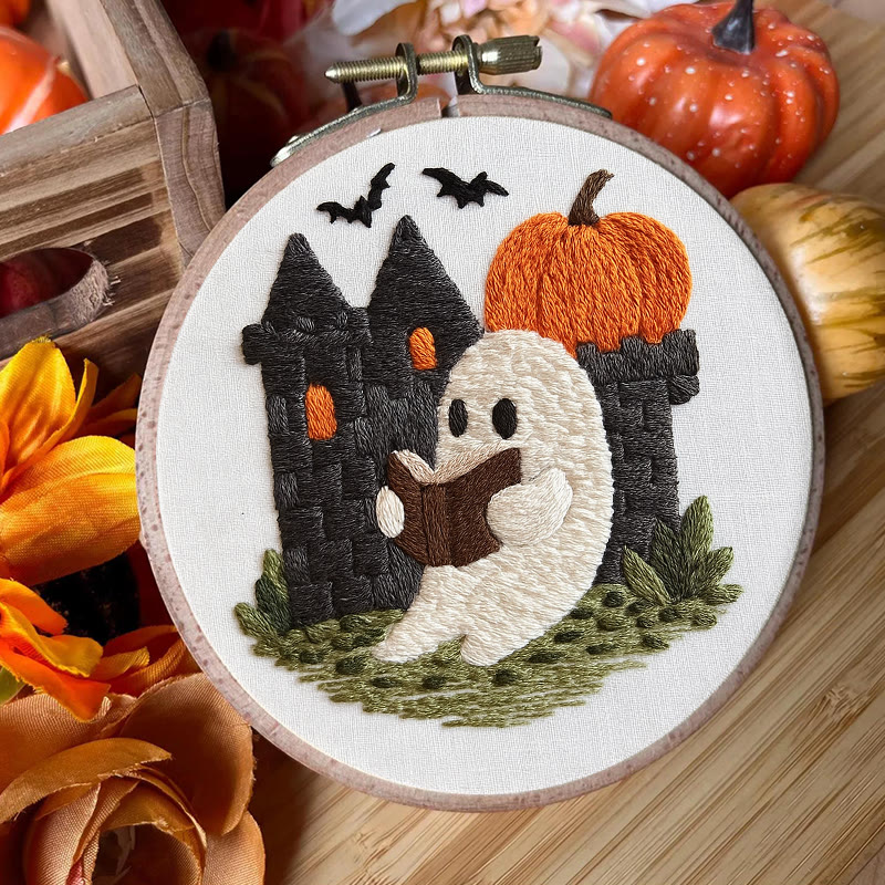 Rubbyoo Embroidery Kit - Halloween Reading Ghost | Spooky Handicraft For Halloween | Nice Artwork For Home Decor - image 3