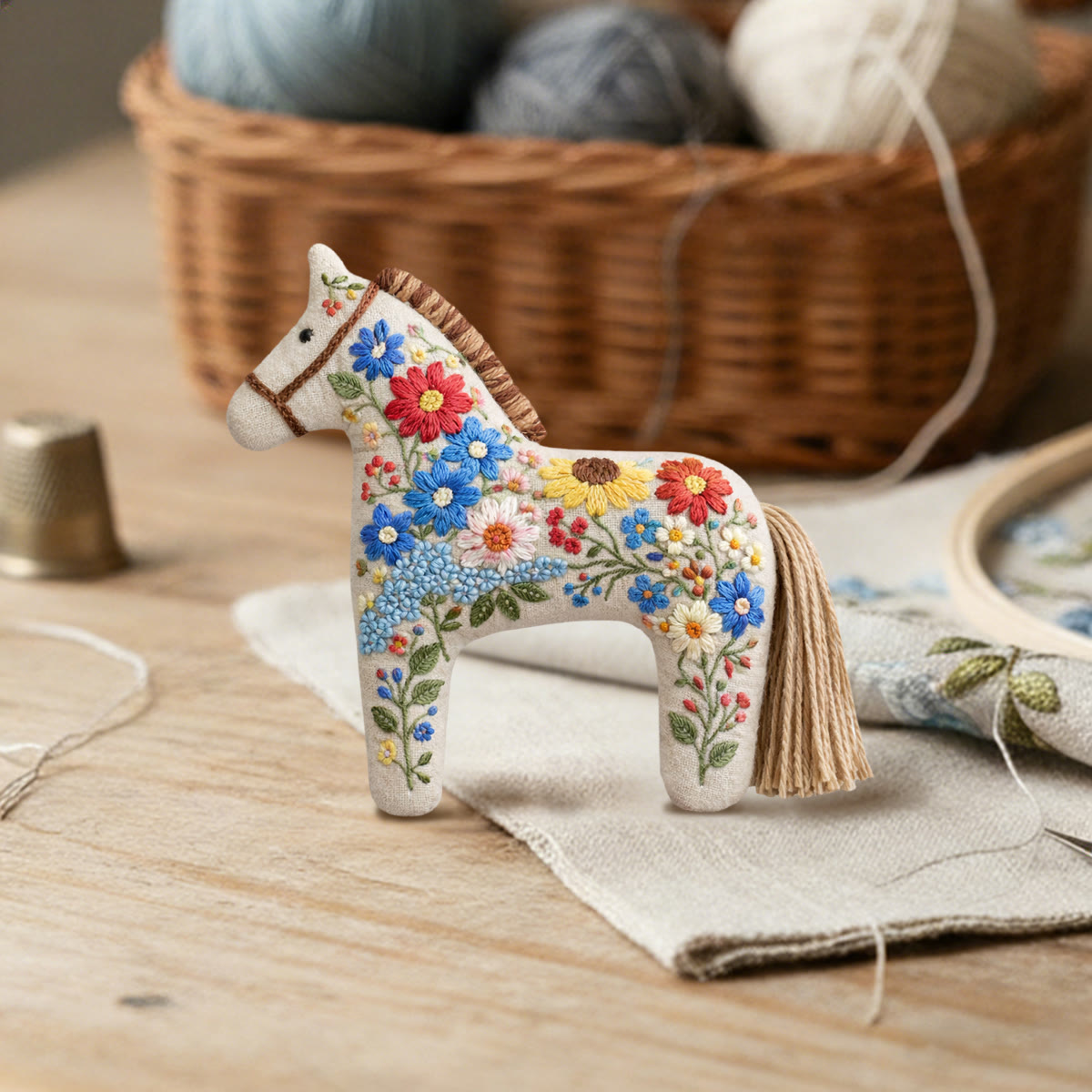 Rubbyoo Dala Horse Embroidery Kit - Bold Red Poppies | Unique Diy Birthday Gift | Boho Floral Bag Charm - image 3