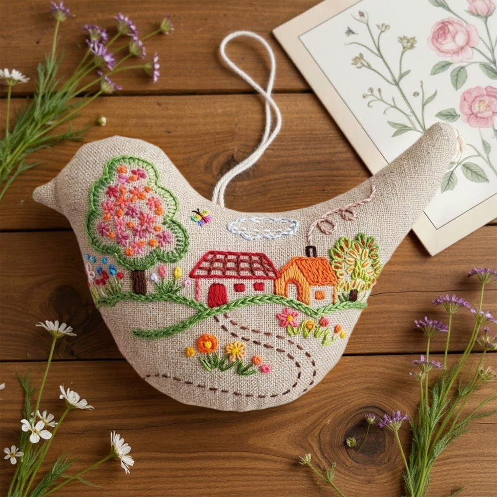 Rubbyoo Bird-shaped Embroidery Kit - Blooming Tree And Flowers | Soft Housewarming Gift | Nursery Wall Decor - image 6