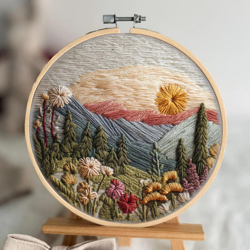Rubbyoo Embroidery Kit - Alpine Floral Sunset | Outdoor-inspired Diy | Boho Wall Art Kit - image 3