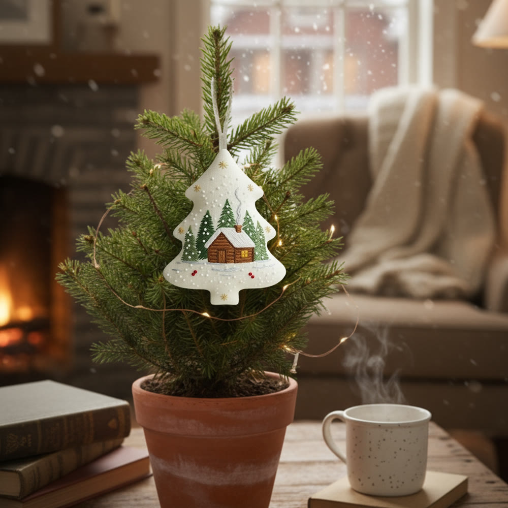 Rubbyoo Tree-shaped Embroidery Kit - Snowy Cabin Pines | Easy Starter Handiwork | Warm Holiday Decor - image 4