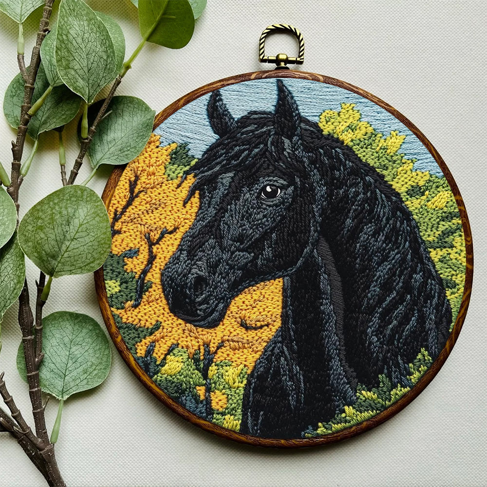 Black Horse Punch Needle Kit - Diy Animal Handmade Crfat | Perfect Home Ornament  - image 4