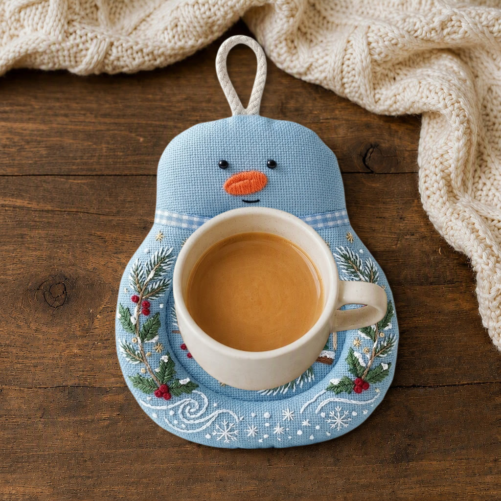 Rubbyoo Snowman Coaster Embroidery Kit - British Christmas Robin | Handmade Mag Mat Gift For The Family | Vintage Winter Holly & Pine Design - image 6