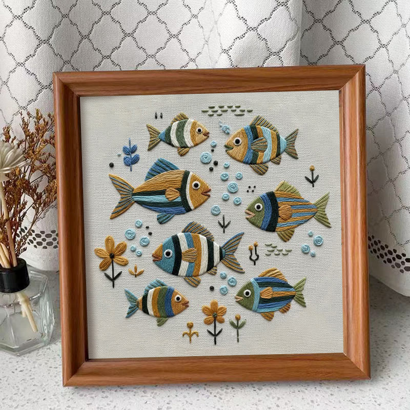 Rubbyoo Embroidery Kit - Tropical School Of Fish | Novice-friendly Diy | Lively Home Vibe - Embroidery Kit Plus An Extra Frame - image 4