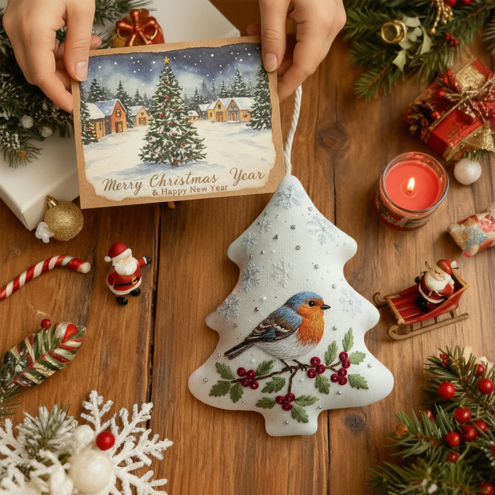 Rubbyoo Tree-shaped Embroidery Kit - Winter Robin | Charming Handmade Ornament | Perfect for Craft Enthusiasts - image 9