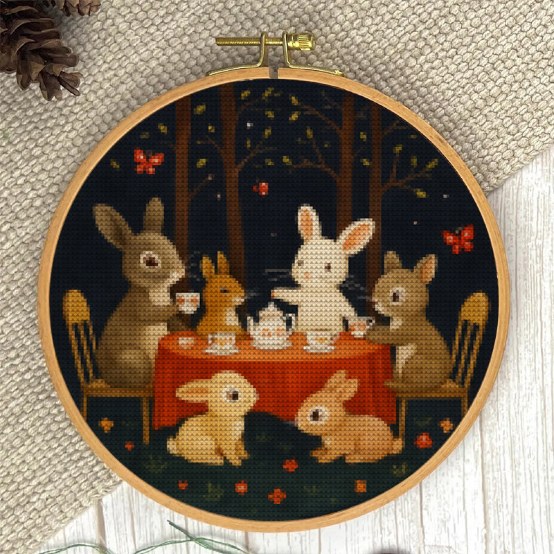  Cross Stitch Kit - Rabbit Tea Party | Diy Wall Ornament | Animal Lovers Handicraft - image 7