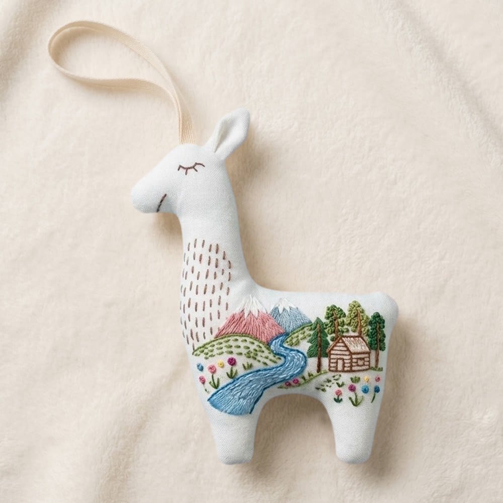 Rubbyoo Llama Embroidery Kit - Forest Cabin Landscape Design | Nature Lover Gift | Home Decor Ornament - image 7