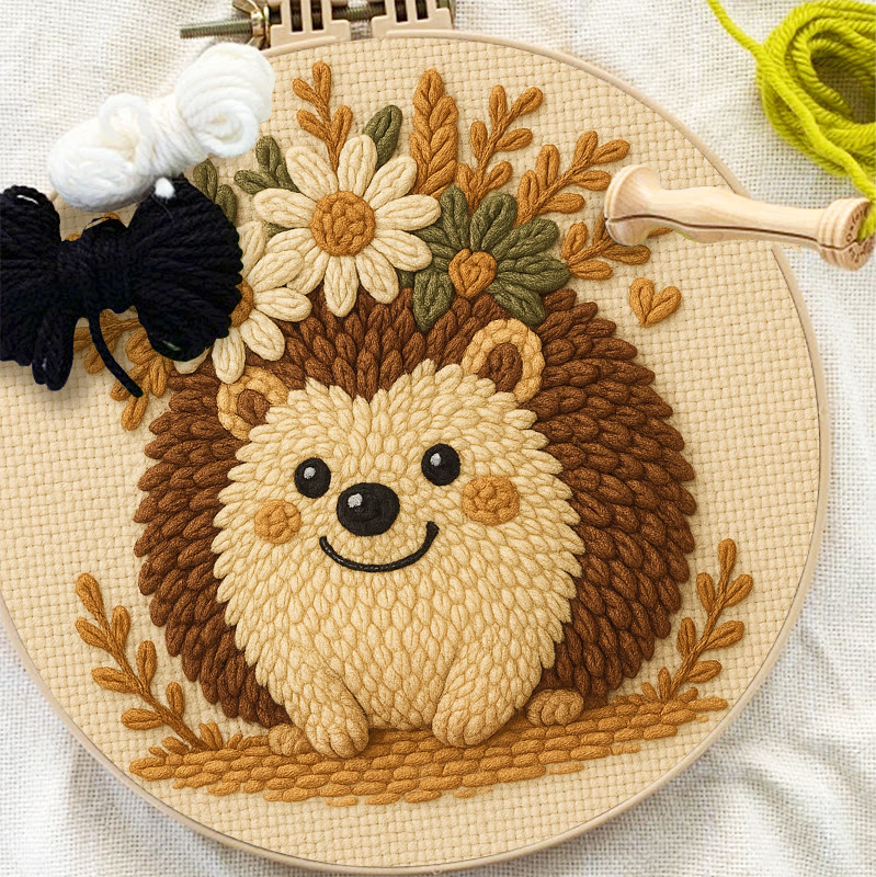 Daisy Hedgehog Punch Needle Kit - Diy Floral Craft | Lovely Animal Needlework  - image 6