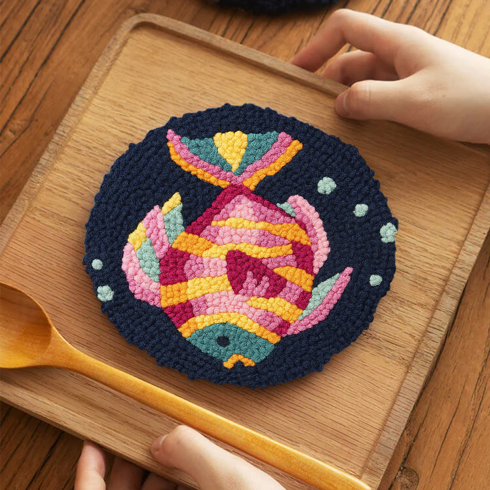 Multicolored Tropical Fish Punch Needle Kit – Straightforward Diy Craft | Bright Home Decor - 5 inch Coaster Kit - image 4