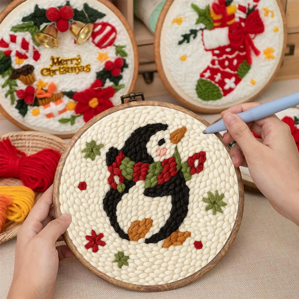 Cute Penguin Punch Needle Kit - Christmas Tree Hanging Craft | Nice Handmade Christmas Gifts For Child - image 6