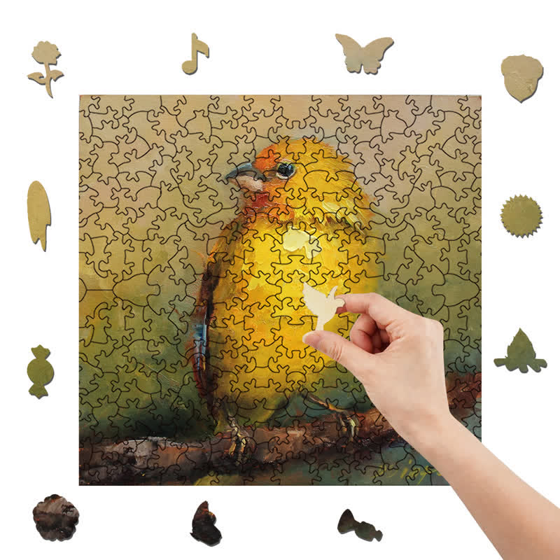 Rubbyoo Yellow Saffron Finch Bird - Wooden Jigsaw Puzzle