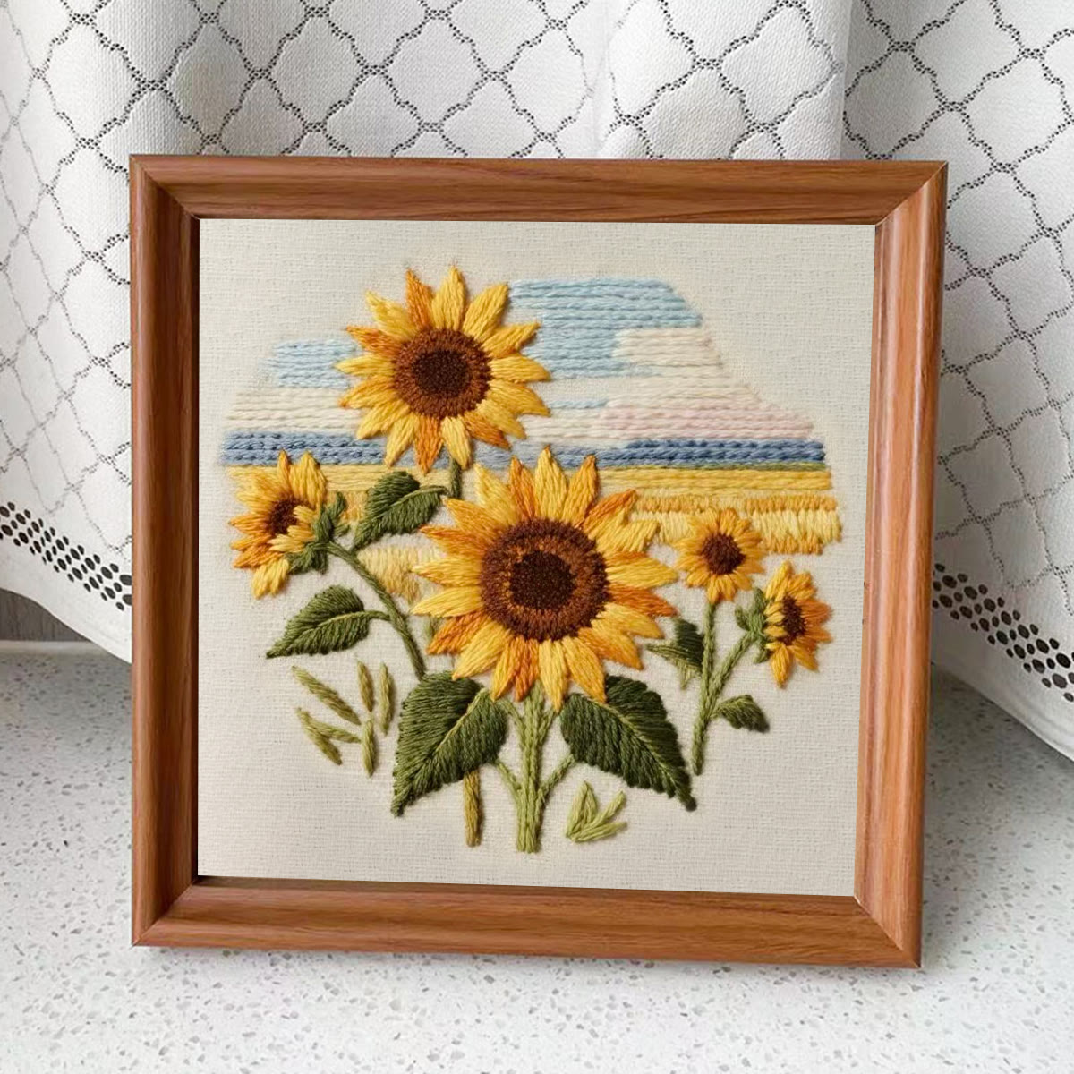 Rubbyoo Embroidery Kit - Seaside Sunflowers | Unique Desk Ornament | Perfect Birthday Gifts - Embroidery Kit Plus An Extra Frame - image 10