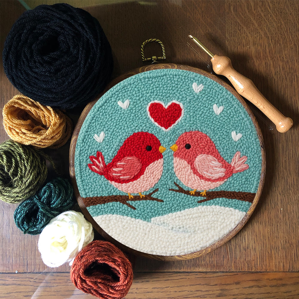 Loving Bird Pair Snowy Backdrop Punch Needle Kit – Beginner-simple DIY Creation | Home Decor Ornament - image 12