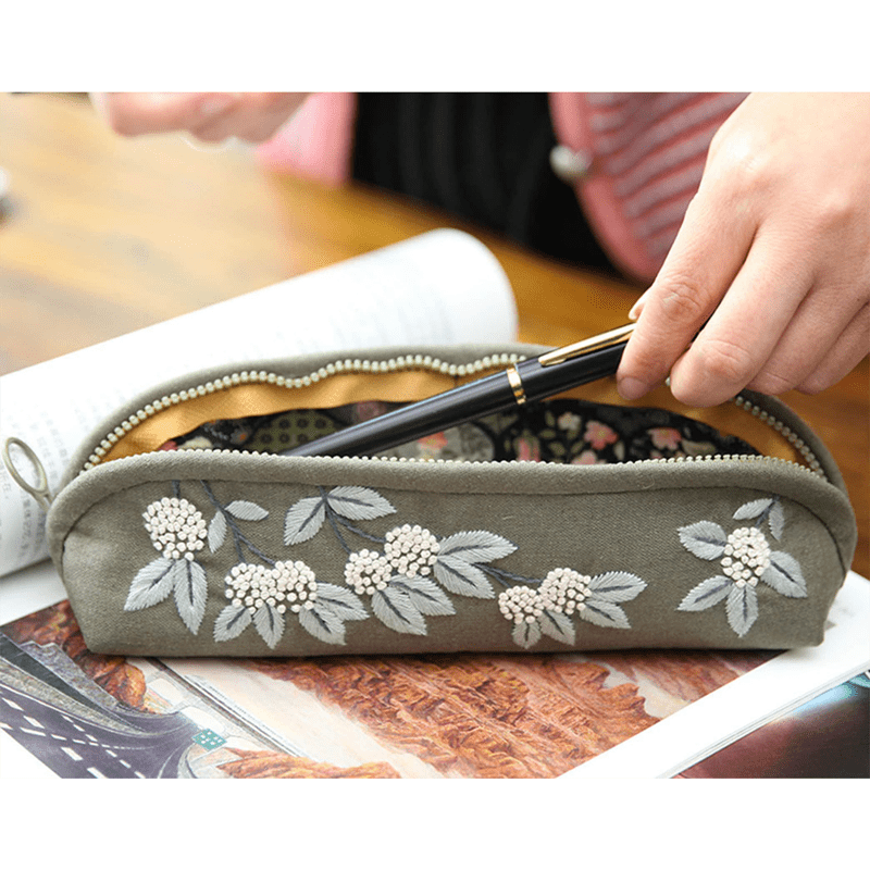 Beginner Hand Embroidery Pencil Case with Embroidery Flower Kit| Sew Stationery Organizer - image 3