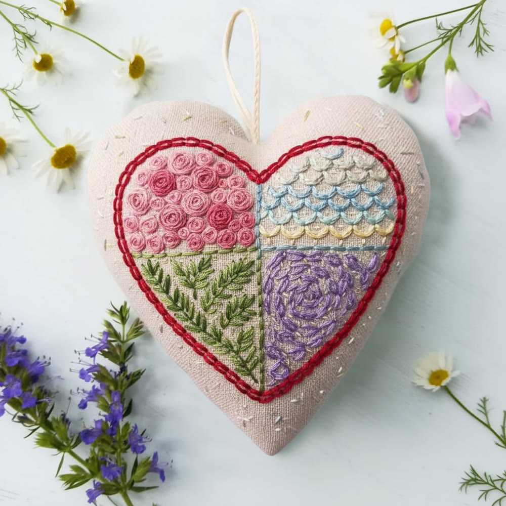 Rubbyoo Heart Embroidery Kit - Patchwork Stitch | Creative Handcraft | Stylish Home Decor - image 4