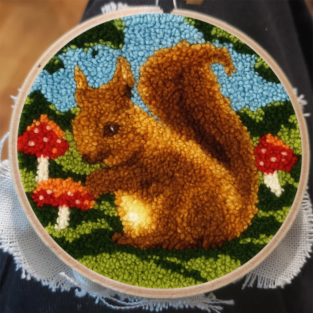 Squirrel Mushroom Punch Needle Kit - Nature Craft | Ideal for Home Decor - image 10