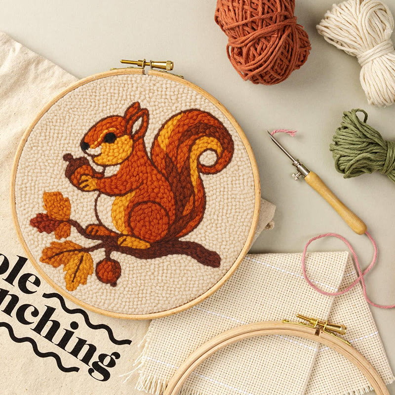  Little Squirrel Punch Needle Kit - Cute Animal Artcraft |  Beginner Handmade Coaster - image 5