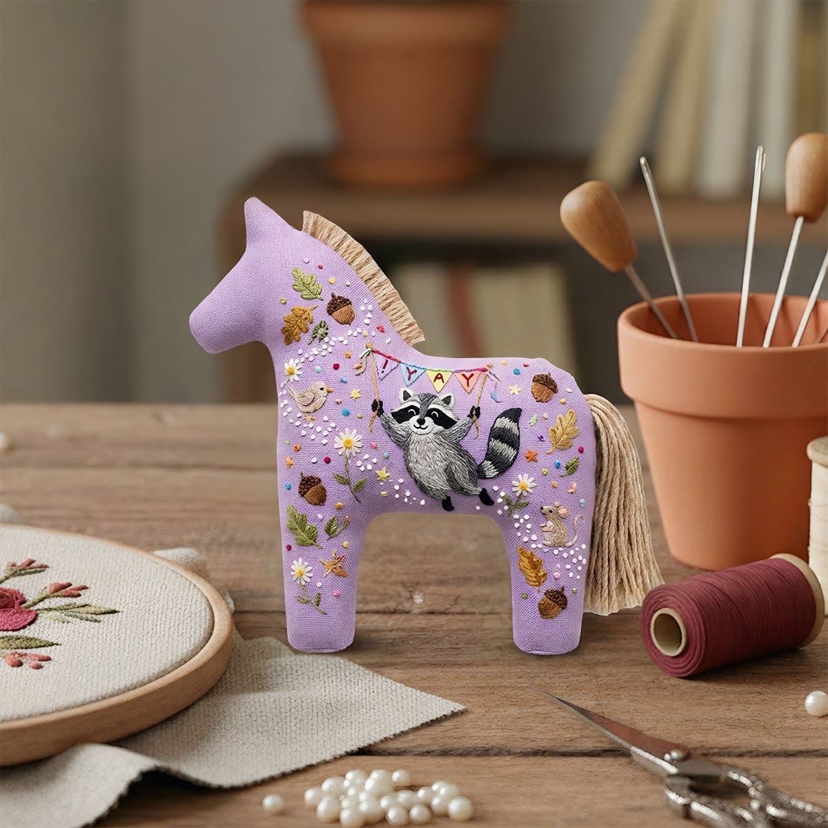 Rubbyoo Dala Horse Embroidery Kit - Cute Raccoon | Diy Handmade Craft | Nursery Decor - image 8