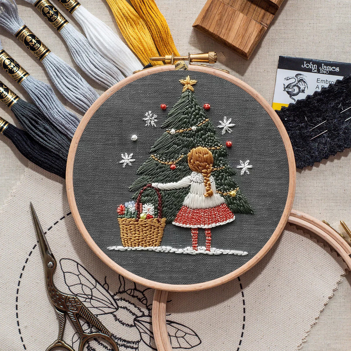 Rubbyoo Embroidery Kit- Girl And Christmas Tree | Holiday Needlework Gift Starter kit - image 9