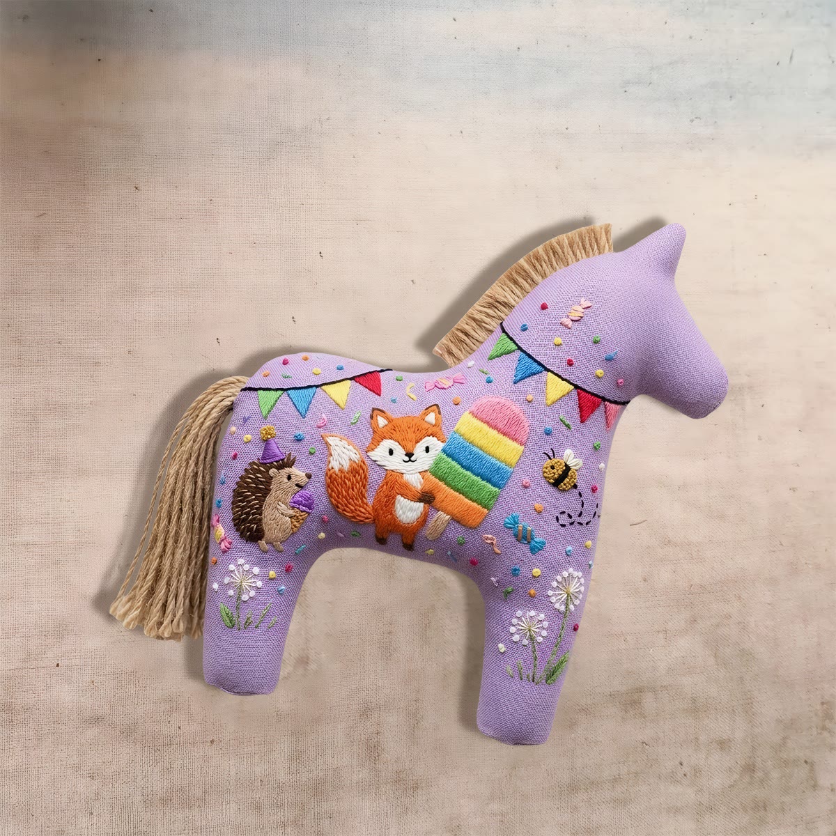 Rubbyoo Dala Horse Embroidery Kit - Fox With Rainbow Popsicle | Summer Decor Gift | Keyring Accessories - image 5