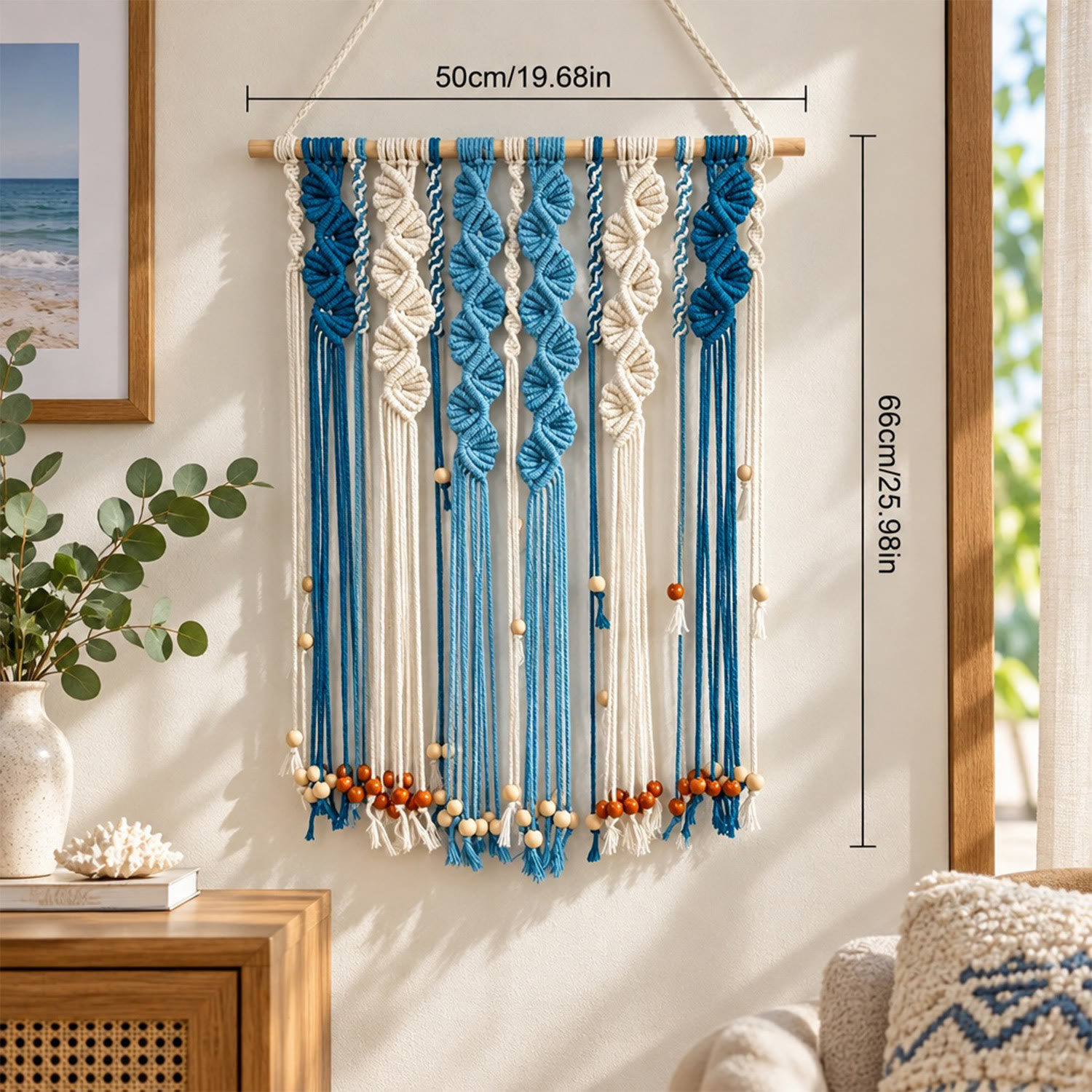 Rubbyoo Blue Ivory Macrame Wall Hanging - Stylish Decoration For Bedroom | Elegant Boho Enterway Decor - image 8