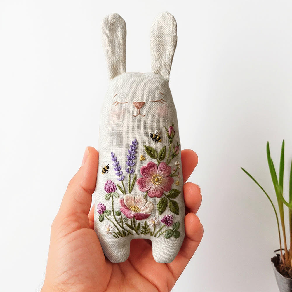 Rubbyoo Bunny Toy Embroidery Kit - Lavender And Peony | Accessible Diy | Lovely Gift For Nature Lovers - 8 inches hoop kit - image 1