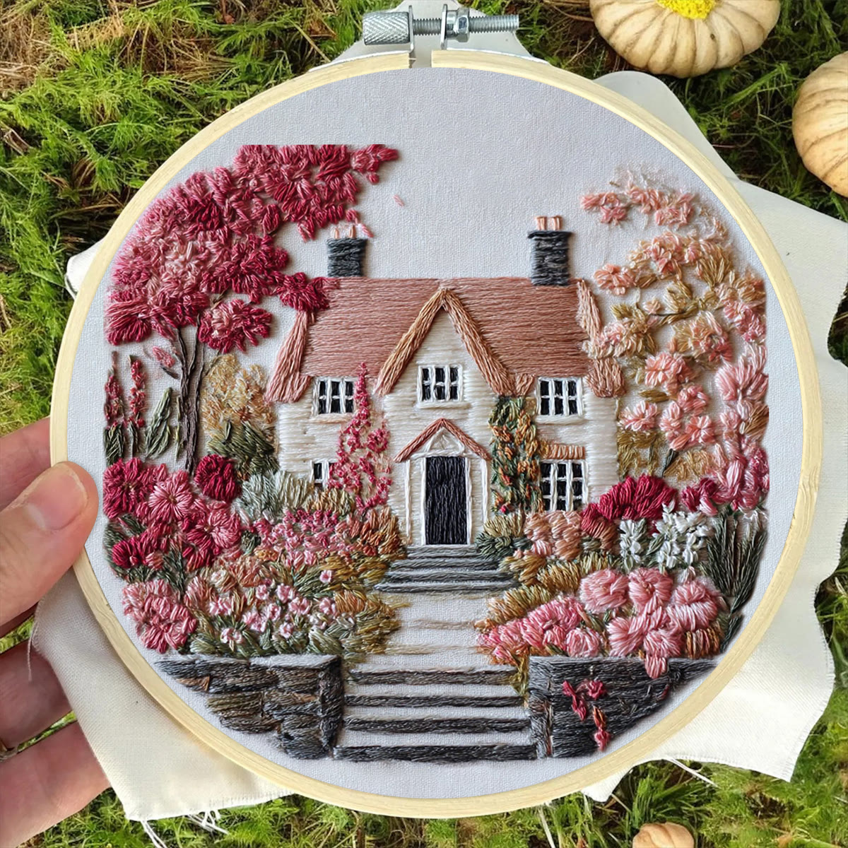Rubbyoo Embroidery Kit - Autumn Floral Cottage | Relaxing Craft Activity | Inviting Home Touch - image 9
