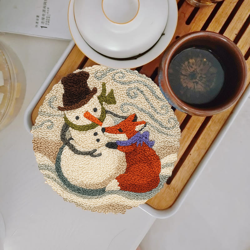 Fox And Snowman Punch Needle Kit - Winter Animal Artwork | Unique Christmas Collection  - 5 inch Coaster Kit - image 12