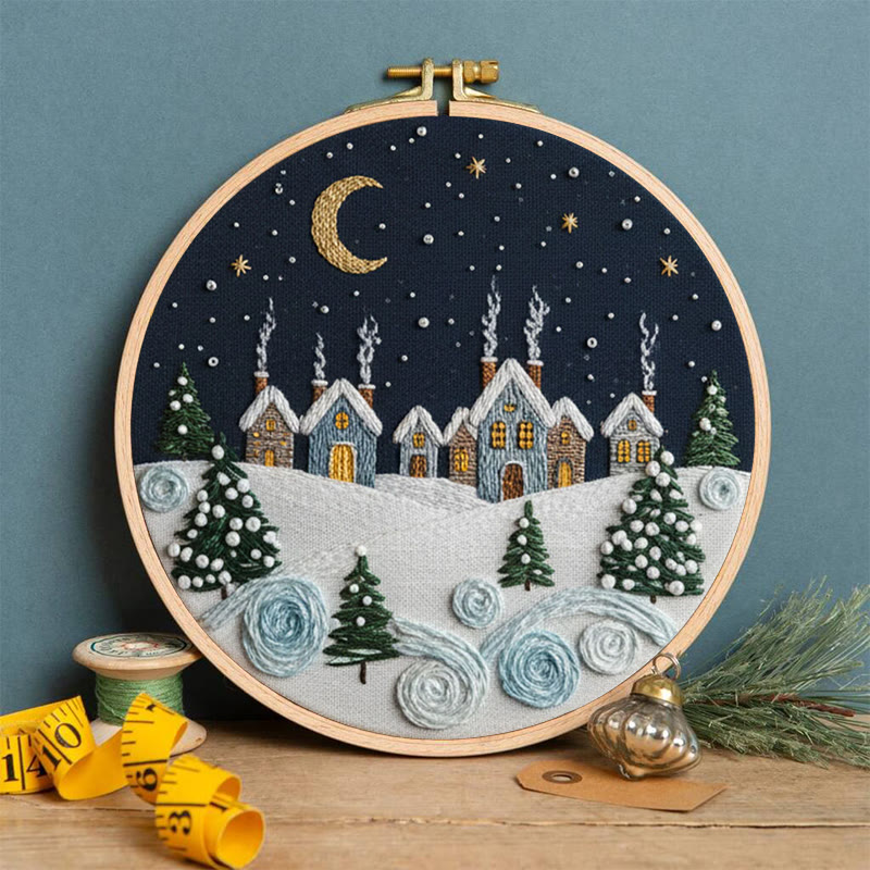 Rubbyoo Embroidery Kit - Moonlit Snow Town | Cozy Home Ornament | Hand Stitch Craft - image 5