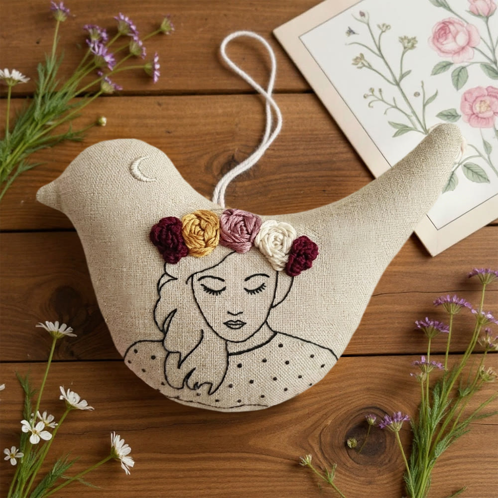 Rubbyoo Bird-shaped Embroidery Kit - Women With Flower | Soft Bird Toy | Unique Craft For Mom - image 4