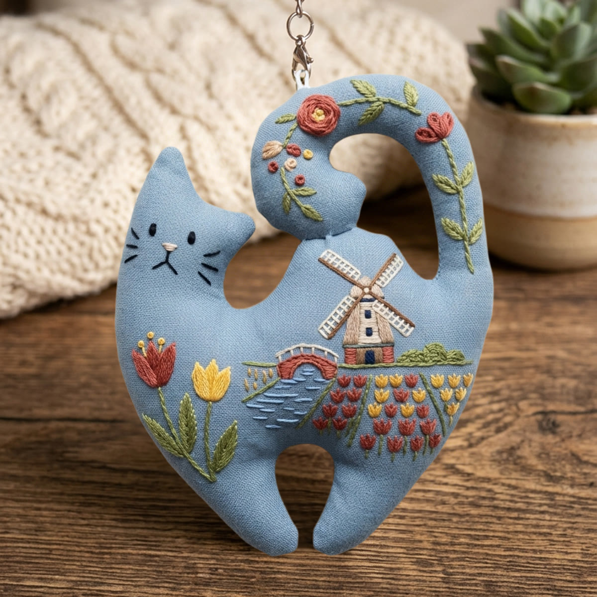 Rubbyoo Kitty Embroidery Kit -  Dream Of Tulips | Unique Blue Handicraft | Rustic Vibe Git Top Choice - image 6