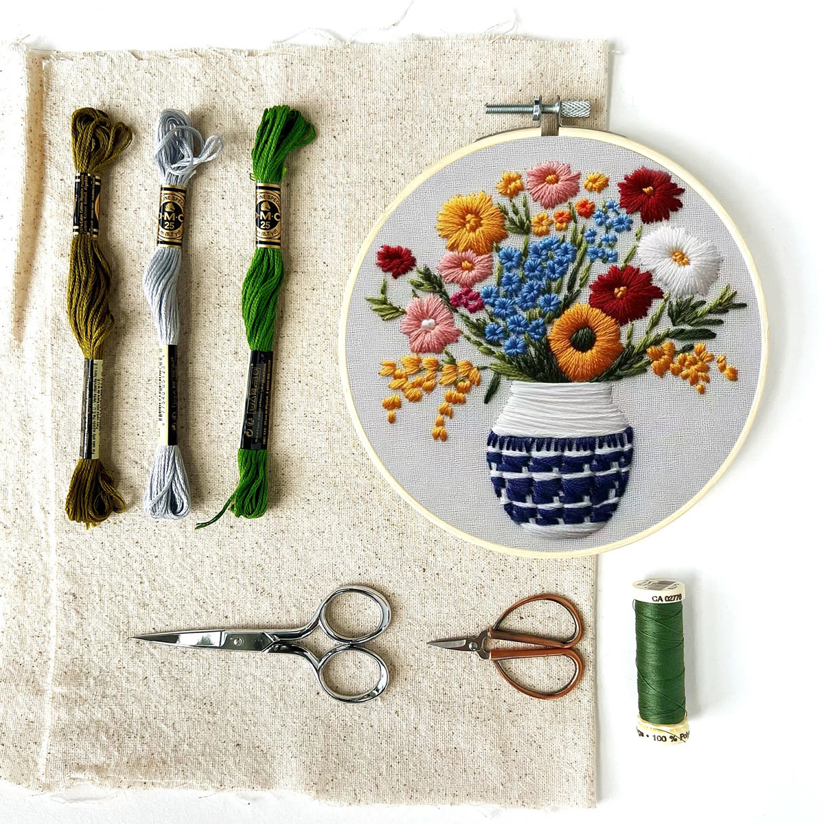 Rubbyoo Embroidery Kit - Checkered Vase Floral Bouquet | Home Hanging Ornament | Novice Decro - image 12