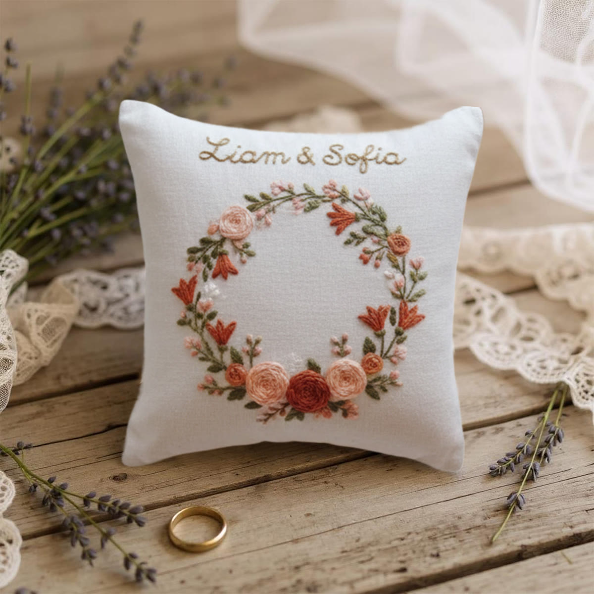 Rubbyoo Personalized Ring Bearer Pillow Embroidery Kit - Peach Coral Floral Wreath | Top Gifting Choice | Memorable Keepsake Decor - image 11